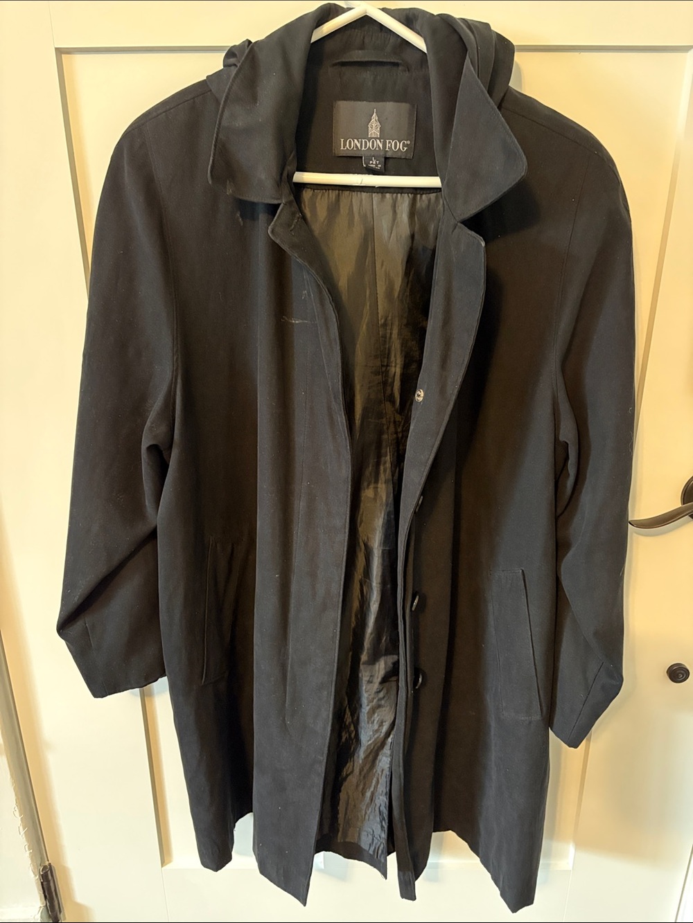 London Fog Black Hooded Overcoat